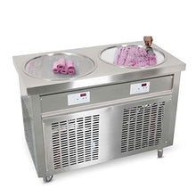 Load image into Gallery viewer, Kolice Commercial ETL NSF UL 55cm 22" Double Round Pans Fried Ice Cream Roll Machine, Yogurt Fry ice Cream Machine - Auto Defrost, Transparent Sneeze Guard

