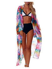 Load image into Gallery viewer, Wander Agio Womens Bikini Cover Ups Beach Casual Dress Coverup Swimsuits Long Cardigan Buttons Chiffon Colorful Feathers
