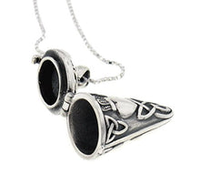 Load image into Gallery viewer, Celtic Knot Claddagh Perfume Vial - Poison Jar - Urn Pendulum Pendant w/ 18" Necklace - Sterling Silver
