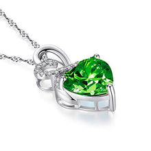Load image into Gallery viewer, The Diamond Deal Lab-Created Green Emerald Gemstone May Birthstone Heart and Diamond Accent Pendant Necklace Charm in 925 Sterling Silver
