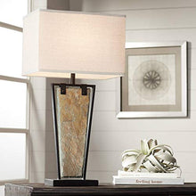 Load image into Gallery viewer, Zion Modern Table Lamp Tapered Natural Slate Bronze Metal Rectangular Shade for Living Room Family Bedroom Bedside - Franklin Iron Works
