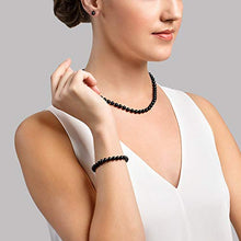 Load image into Gallery viewer, THE PEARL SOURCE 14K Gold 6-6.5mm Round Black Akoya Cultured Pearl Necklace, Bracelet &amp; Earrings Set in 18" Princess Length for Women
