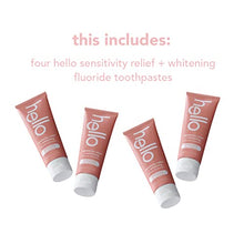 Load image into Gallery viewer, Hello Sensitivity Relief and Whitening Fluoride Toothpaste for Sensitive Teeth, Soothing Mint with Coconut Oil, Vegan, SLS Free, Gluten Free and Peroxide Free, 4.7 Ounce (Pack of 4)
