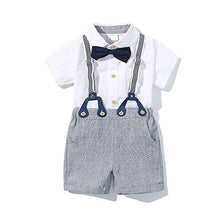 Load image into Gallery viewer, Baby Boys Gentleman Outfits Suits, Infant Short Sleeve Shirt+Bib Pants+Bow Tie Overalls Clothes Set White
