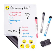 Load image into Gallery viewer, Prefer Green Magnetic Dry Eraser White Board Sheet for Kitchen Refrigerator with Stain Resistant Technology, Organizer &amp; Planner Whiteboard 12” X 8”, Include 1 Eraser, 3 Markers &amp; 6 Fridge Magnets
