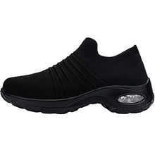 Load image into Gallery viewer, FENLERN Steel Toe Shoes for Women Lightweight Air Cushion Safety Sneakers Slip On Work Shoes Ladies Safety Toe Sock Sneaker Girls Walking Tennis Shoe (11, Dark Black)
