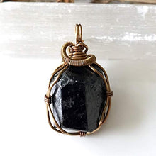 Load image into Gallery viewer, Raw Genuine Black Tourmaline Crystal Pendant Necklace For Men Women - Crystal Gemstone 24 Inch Antique Bronze - October Birthstone - Unisex Hypoallergenic Jewelry
