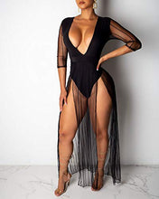 Load image into Gallery viewer, acelyn Women's Sexy Bodysuit Dress - Half Sleeve Deep V Neck Sheer Mesh High Slit Maxi Dresses Clubwear Black Medium
