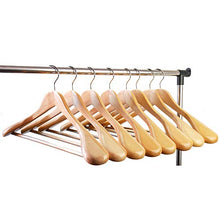 Load image into Gallery viewer, Coat Hanger 8-Pack, MEQUTION Wood Hangers Trouser Hangers Extra Wide Shoulder Wooden Hangers for Heavy Coat, Sweater, Skirt, Suit, Pants, Retro Finish (Natural Finish)
