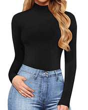 Load image into Gallery viewer, MANGOPOP Women's Mock Turtle Neck Long Sleeve Tops Bodysuit Jumpsuit (A Long Sleeve Black, Large)
