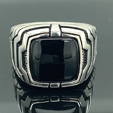 Load image into Gallery viewer, Mens Square Onyx Ring, Black Onyx Stone Ring, Modern Silver Men Ring, Signet Man Ring, 925k Sterling Silver Ring, Gift For Him
