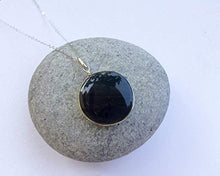 Load image into Gallery viewer, Small round natural black Obsidian handmade sterling silver pendant

