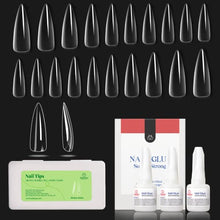 Load image into Gallery viewer, Beetles Medium Stiletto False Nails Tips 500Pcs ＆Nail Glue 3 pcs Clear Artificial False Nails Need Nail Glues for Acrylic Nail/Dip Powder Nails/Poly Nail Extension Gel Nail Art DIY Home
