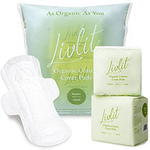 Load image into Gallery viewer, Livlit Regular Size Ultra Thin Sanitary Pads, 100% Organic Cotton from Texas, Powerful Leak Protection, Unscented, Chlorine Free and Absorbency of Feminine Periods, Pads for Women (28 Count)
