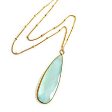 Load image into Gallery viewer, Aqua Chalcedony Tear Drop Pendant Gold Filled Chain 24 inch Necklace Z50
