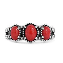 Load image into Gallery viewer, American West Sterling Silver Red Coral Gemstone 3-Stone Ring Size 9
