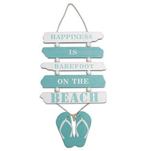 Load image into Gallery viewer, Wooden Wall Decorative Sign Wood Plaque Sign Wooden Beach Plaque Door Wall Plaque Decor Hanging Wall Sign Hanging Wood Wall Decoration-HAPPINESS IS BAREFOOT ON THE BEACH 17" x 8" (Light Blue)
