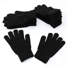 Load image into Gallery viewer, Cooraby 12 Pairs Winter Magic Gloves Stretchy Warm Knit Gloves with Mesh Storage Bag for Men or Women (Black, Length 7.5 inches)
