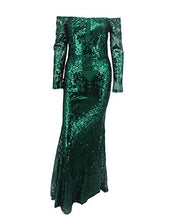 Load image into Gallery viewer, Yissang Women's Off Shoulder Floral Sequined Sparkle Party Evening Cocktail Mermaid Maxi Long Dress Prom Gowns Green Medium
