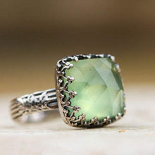 Load image into Gallery viewer, Wenbin Vintage Green Moonstone Princess Diamond Ring Prehnite Gems Wedding Engagement Women Ring 925 Silver Jewelry Size 6-10 (Size 9)
