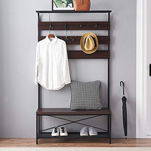 Load image into Gallery viewer, MHAOSEHU Entryway Coat Rack Bench, Modern Hall Tree with Storage Bench, Wood and Metal Hallway Bench with Coat Rack, Espresso 3-in-1 Design
