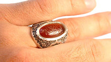 Load image into Gallery viewer, Yemeni Aqeeq Ring for Men | AlAliGems | Red Aqeeq Stone Engaved | US Size 11.5
