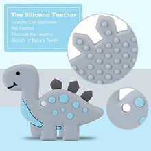 Load image into Gallery viewer, Slotic Baby Teething Toys, Dinosaur Teether Pain Relief Toy with Pacifier Clip Holder Set for Newborn Babies, Freezer Safe Neutral Shower Gift, Soft &amp; Textured Stocking Stuffers for Boy and Girl

