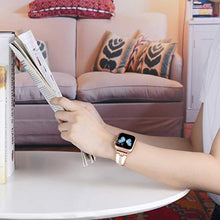 Load image into Gallery viewer, JSGJMY Bling Bands Compatible with Apple Watch Band 38mm 40mm 42mm 44mm with Case,Women Diamond Rhinestone Metal Jewelry Wristband Strap for iwatch Series SE/6/5/4/3/2/1 (Rose Gold+White,42mm/44mm)
