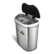 Load image into Gallery viewer, NINESTARS Automatic Touchless Infrared Motion Sensor Trash Can/Recycler with D Shape Silver/Black Lid &amp; Stainless Base, 18 Gal, Stainless Steel
