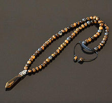 Load image into Gallery viewer, Point Pendant Long Beaded Necklace for Men Brown Tigers Eye and Labradorite Natural Stone Healing Crystal Jewelry 26 inches long
