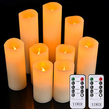 Load image into Gallery viewer, YIWER Flameless Candles Battery Operated Candles 5.5" 6" 6.5" 7" 8" 9" Set of 9 Ivory Real Wax Pillar LED Candles with 10-Key Remote and Cycling 24 Hours Timer

