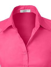 Load image into Gallery viewer, LE3NO Womens Tailored Long Sleeve Button Down Shirt with Stretch Fuchsia
