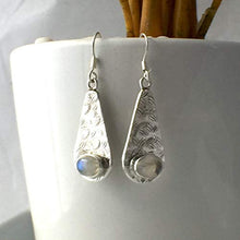 Load image into Gallery viewer, Genuine Adularescence MOONSTONE Gemstones, 925 Sterling Silver, Long (1.57" with hooks) Earring Jewelry.
