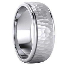 Load image into Gallery viewer, Heavy Solid Sterling Silver 8mm Hammered Unisex Wedding Band Comfort Fit Ring Raised Center Polished Sides (12)
