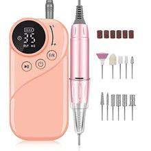 Load image into Gallery viewer, Rechargeable Nail Drill Electric Nail File, Professional 35000RPM Nail Drills for Acrylic Nails, Portable Electric E File for Gel Nails, Manicure Pedicure Polishing Shape Tools with 11Pcs Drill Bits

