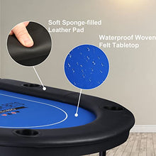 Load image into Gallery viewer, Vilobos Poker Table Foldable 6-8 Players Folding Poker Table Fully Assembled Casino-Style Texas Hold'em Poker Table with Faux Leather Padded Rails and Cup Holders, Blue
