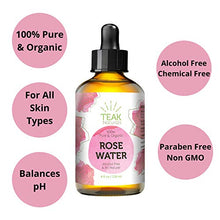 Load image into Gallery viewer, Rose Water Toner by Teak Naturals, 100% Organic Natural Moroccan Rosewater (Chemical Free) 4 oz
