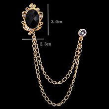 Load image into Gallery viewer, Huture 2 Packs Men's Gem Brooch Lapel Pin Badge Hanging Chains Collar Brooches Pin for Career Suit Tuxedo of Shirts Tie Hat Scarf for Boyfriend Father Birthday Gift, Gold Silver Black
