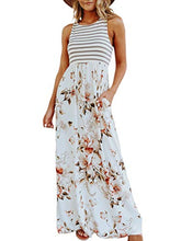 Load image into Gallery viewer, Simplee Women's 2023 Summer Striped Floral Maxi Dresses Sleeveless Casual Loose Maxi Dress for Women Tank Top Patchwork Long Dress with Pockets
