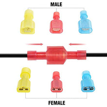 Load image into Gallery viewer, Amlits 100 PCS Nylon Spade Quick Disconnect Connectors Kit, Fully Insulated Male &amp; Female Electrical Crimp Cold-Pressed Wire Terminals Assortment Kit
