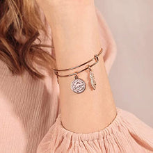 Load image into Gallery viewer, Alex and Ani Collaborations Harry Potter Leviosa and Feather Duo Charm Expandable Bangle for Women, Shiny Rose Gold Finish, 2 to 3.5 in
