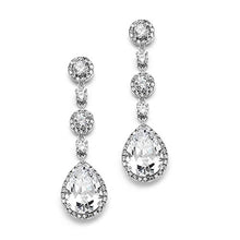 Load image into Gallery viewer, Mariell Cubic Zirconia Platinum Pear-Shaped Teardrop Dangle Earrings for Brides, Weddings, Bridesmaids
