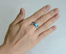 Load image into Gallery viewer, RB Gems Sterling Silver 925 Ring GENUINE GEMSTONE Cabochon 8x6 mm, 2 Carats with Rhodium-Plated Finish (11, turquoise)
