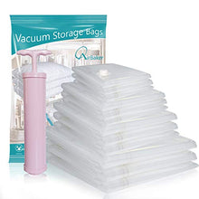 Load image into Gallery viewer, AirBaker Travel Vacuum Storage Bags for Clothes Comforters Blankets Pillows 12 Pack (3 x Jumbo 3 x Large 3 x Medium 3 x Small) with Pump Space Saver Bag
