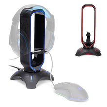 Load image into Gallery viewer, ENHANCE Gaming Headset Stand - LED Headphone Hanger with Mouse Bungee and 2 Port USB Hub - 7 RGB Colors + Color Changing Mode, Headset Hanger, Mouse Bungee 3-in-1 Gaming Desktop Accessory
