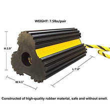 Load image into Gallery viewer, HOXWELL Heavy Duty Rubber Dual Wheel Chocks Front and Back, RV Leveling Blocks Non Slip Base with Nylon Rope Yellow Reflective Tape for Travel Trailers, Car, Camper, Truck 1 Pair
