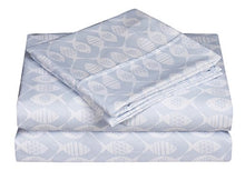 Load image into Gallery viewer, Elegant Comfort Ultra-Soft Double Brushed 4-Piece Microfiber Sheet Set. Beautiful Tropical Patterns, and Vibrant Solid Colors, Luxury, All-Season Bed Sheet Set - Blue Fish, Queen
