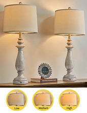 Load image into Gallery viewer, OYEARS Table Lamp 3-Way Dimmable Touch Control Lamp with Dual USB Charging Ports for Lamp Set of 2 Living Room Bedroom Rustic Modern Farmhouse Vintage 27.76”H Grey Resin Bedside Lamp 2 Bulbs
