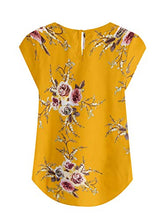 Load image into Gallery viewer, Milumia Women's Elegant Floral Print Petal Cap Sleeve Pleated Vacation Office Work Blouse Top Yellow X-Large
