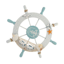 Load image into Gallery viewer, Rienar Nautical Beach Wooden Boat Ship Steering Wheel Fishing Net Shell Home Wall Decor White - Fish
